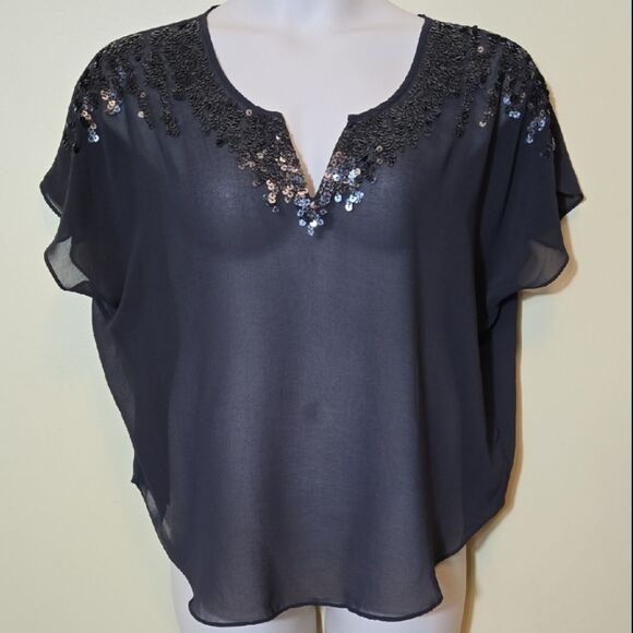 Express Y2K Sheer Sequin Top Size Medium Dolman Whimsigoth Party Night Out Club - Picture 1 of 14
